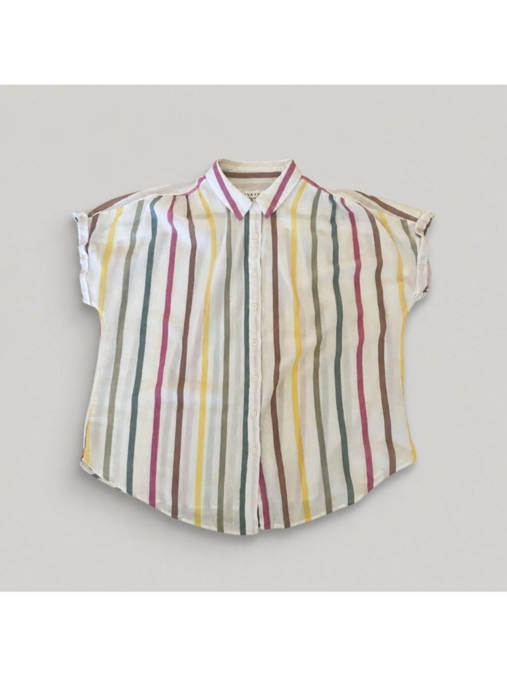 Ava VIV muslin cotton stripe‎ cap sleeve button front collared top boho-casual